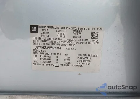 2014 Cadillac Srx Performance Collection z USA, uszkodzony, nr VIN 3GYFNCE35ES585314